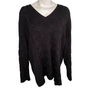 Calvin Klein Cable Knit Sweater‎ Women's 2X Black Plus Size V-Neck Soft NEW